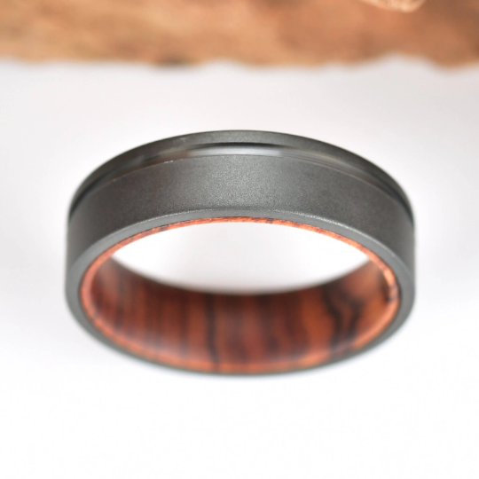 Titanium Iron Wood Men's Wedding Band 8MM - Rings By Pristine