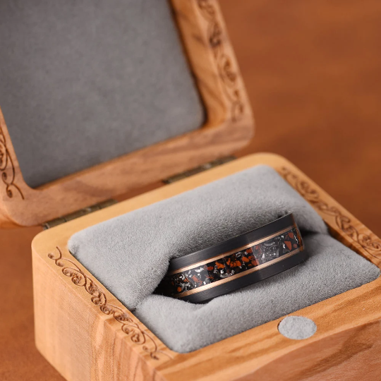 Dinosaur Bone and Meteorite Tungsten Men's Wedding Band 8MM - Rings By Pristine