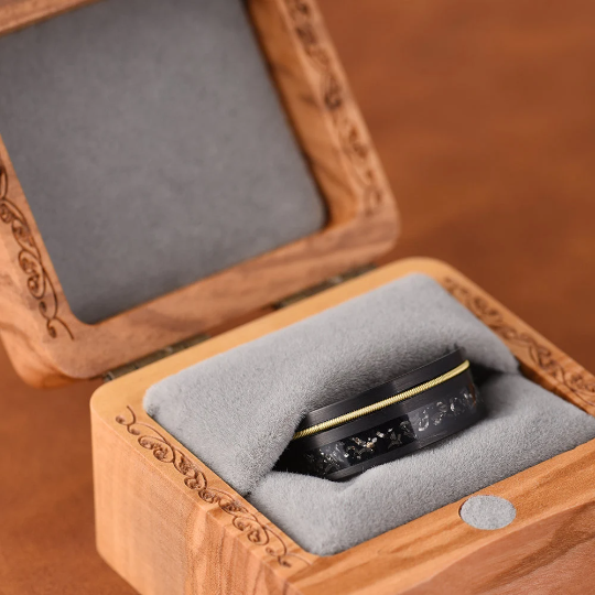 Crushed Meteorite Yellow Guitar String Men's Wedding Band 8MM - Rings By Pristine