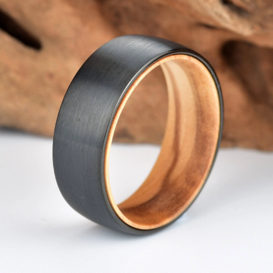 Olive Wood Tungsten Men's Wedding Band 8MM - Rings By Pristine