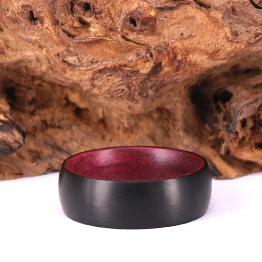 Purple Heart Wood Black Titanium Wedding Band 8MM - Rings By Pristine