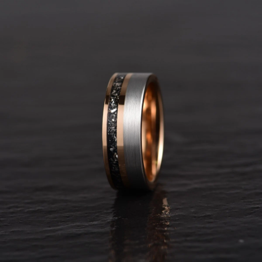 Two Tone Rose Tungsten Meteorite Men's Wedding Band 8MM - Rings By Pristine