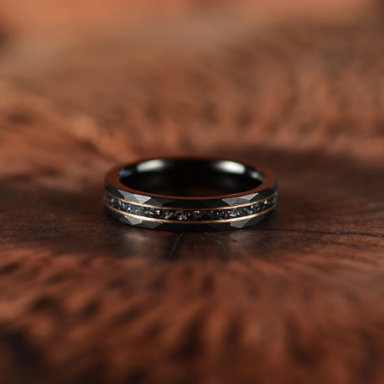 Black Hammered Tungsten Meteorite Women's Wedding Band 4MM - Rings By Pristine