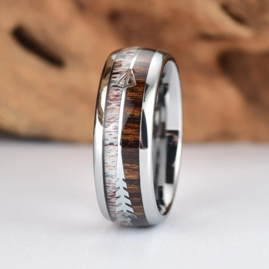 Tungsten Koa Wood Antler Men's Wedding Band 8MM - Rings By Pristine