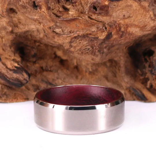 Purple Heart Wood Titanium Wedding Band 8MM - Rings By Pristine