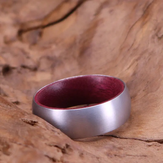 Purple Heart Wood Gun Metal Grey Titanium Wedding Band 8MM - Rings By Pristine
