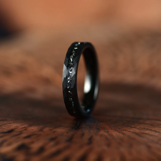 Crushed Meteorite Hammered Tungsten Women's Wedding Band 4MM - Rings By Pristine