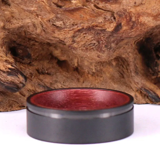 Purple Heart Wood Black Sandblasted Titanium Wedding Band 8MM - Rings By Pristine