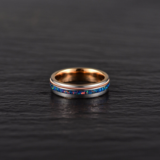 Crushed Opal Rose Tungsten Women's Wedding Band 4MM - Rings By Pristine