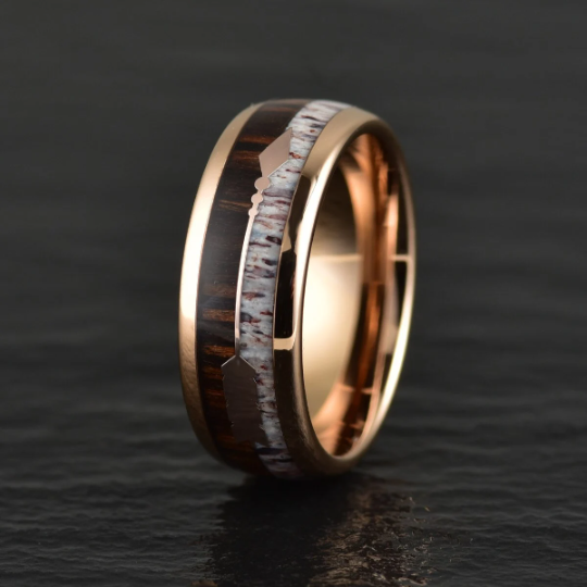 Tungsten Koa Wood Antler Men's Wedding Band 8MM - Rings By Pristine