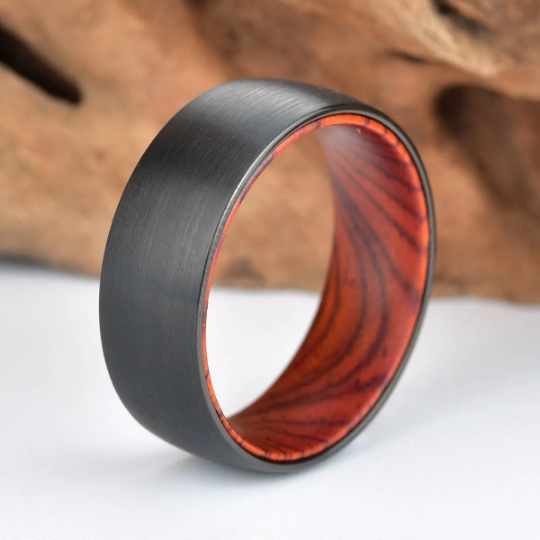 Cocobolo Wood Tungsten Men's Wedding Band 8MM - Rings By Pristine