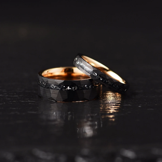 Rose Hammered Tungsten Crushed Meteorite Women's Wedding Band 4MM - Rings By Pristine