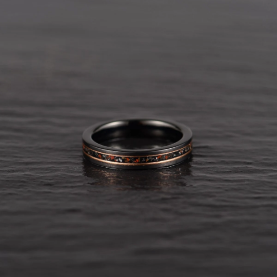 Dinosaur Bone and Meteorite Tungsten Women's Wedding Band 4MM - Rings By Pristine