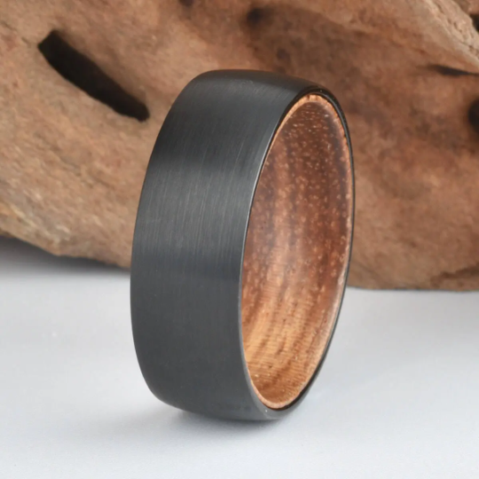 Koa Wood Tungsten Men's Wedding Band 8MM - Rings By Pristine