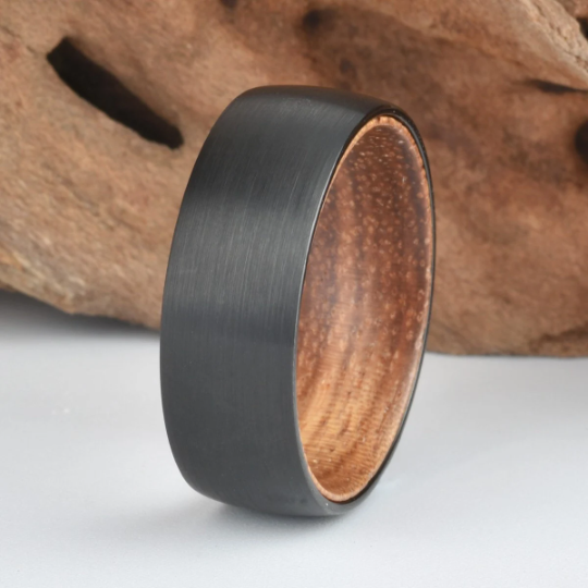 Zebra Wood Tungsten Men's Wedding Band 8MM - Rings By Pristine