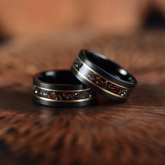 Dinosaur Bone and Meteorite Tungsten Men's Wedding Band 8MM - Rings By Pristine