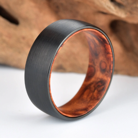 Rose Wood Burl Tungsten Men's Wedding Band 8MM - Rings By Pristine