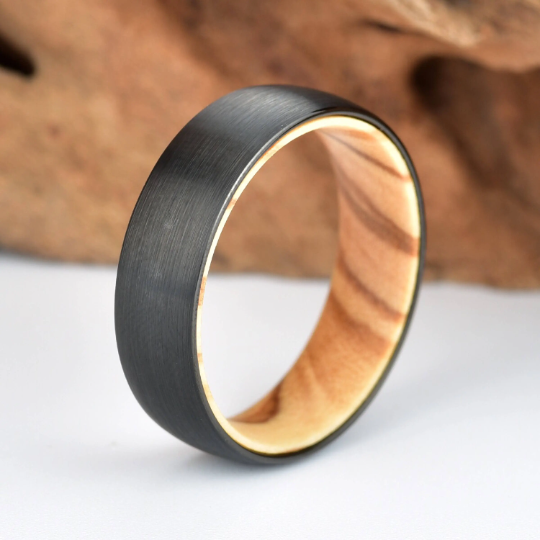 Olive Wood Tungsten Men's Wedding Band 6MM - Rings By Pristine