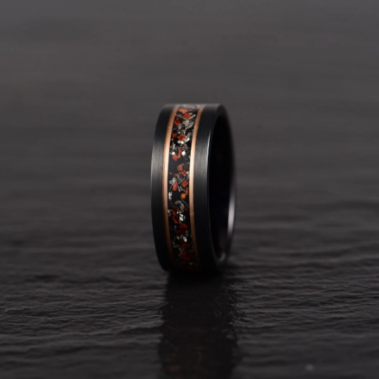 Dinosaur Bone and Meteorite Tungsten Men's Wedding Band 8MM - Rings By Pristine