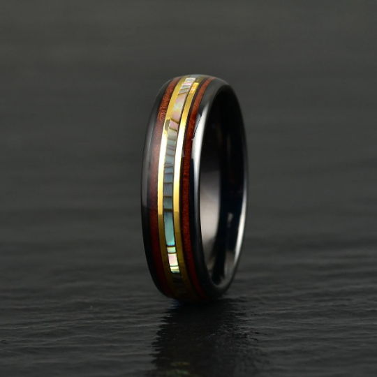 Tungsten Abalone Shell Koa Wood Women's Wedding Band 6MM - Rings By Pristine