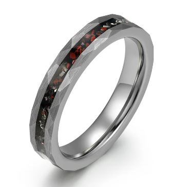 Grey Hammered Tungsten Dinosaur Bone and Meteorite Women's Wedding Band 4MM - Rings By Pristine