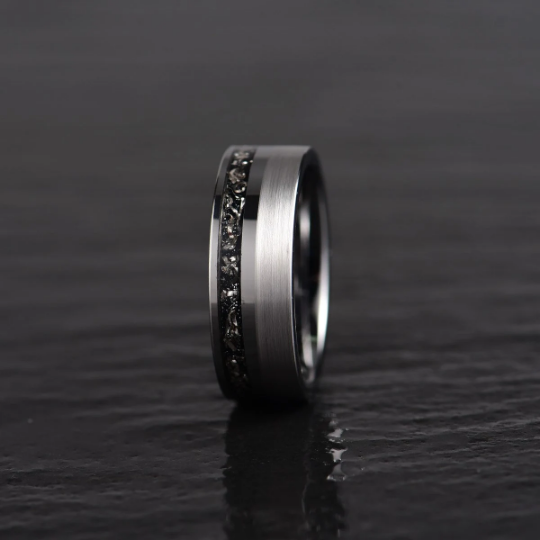 Two Tone Black Tungsten Meteorite Men's Wedding Band 8MM - Rings By Pristine