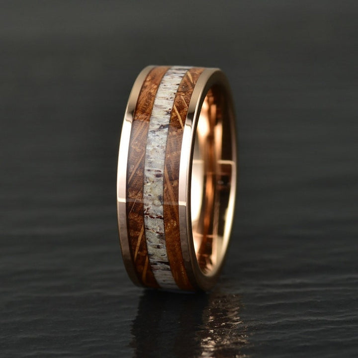 Rose Tungsten Whiskey Barrel Antler Men's Wedding Band 8MM - Rings By Pristine