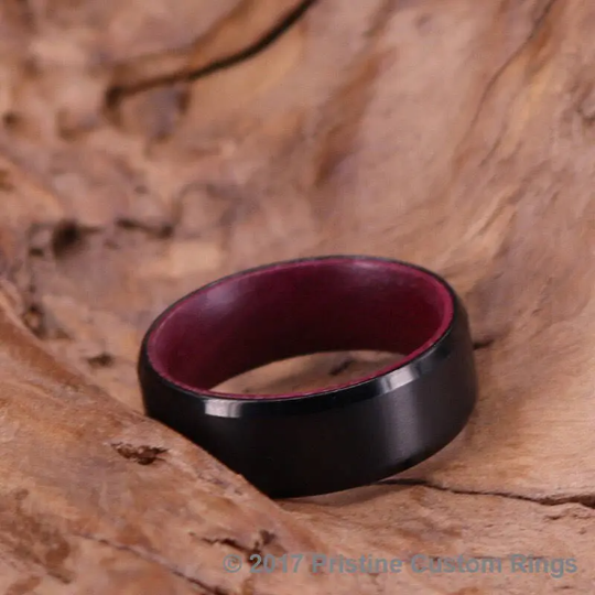 Purple Heart Wood Black Titanium Wedding Band 8MM - Rings By Pristine
