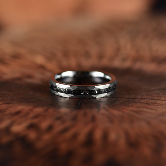 Grey Hammered Tungsten  Meteorite Women's Wedding Band 4MM - Rings By Pristine