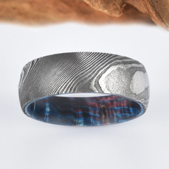 Damascus Box Elder Wood Men's Wedding Band 8MM - Rings By Pristine