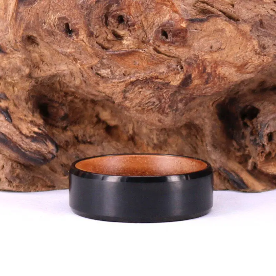 Koa Wood Black Titanium Wedding Band 8MM - Rings By Pristine