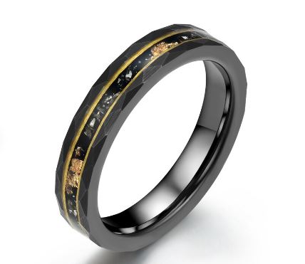 Gold Foil Tungsten and Meteorite Women's Wedding Band 4MM - Rings By Pristine