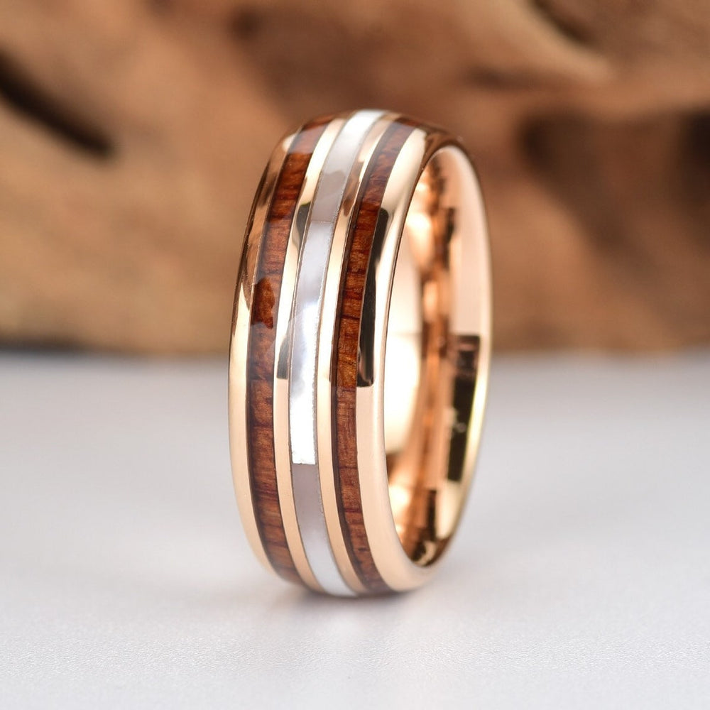 Rose Tungsten Koa Wood Pearl Men's Wedding Band 8MM - Rings By Pristine