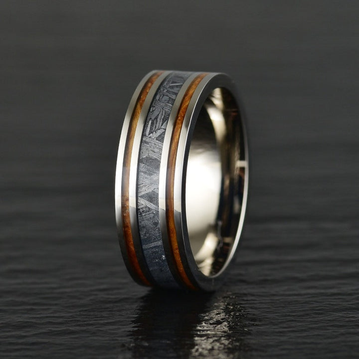 Meteorite Koa Wood Guitar String Men's Wedding Band 8MM - Rings By Pristine