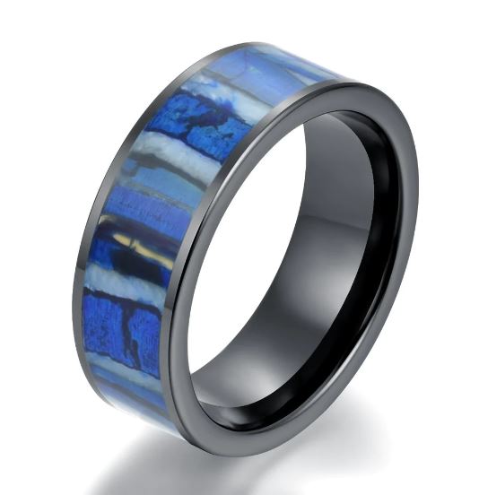 Black Ceramic Mammoth Fossil Men's Wedding Band 8MM - Rings By Pristine