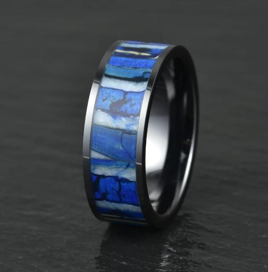 Black Ceramic Mammoth Fossil Men's Wedding Band 8MM - Rings By Pristine