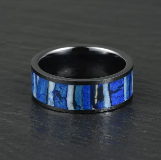 Black Ceramic Mammoth Fossil Men's Wedding Band 8MM - Rings By Pristine