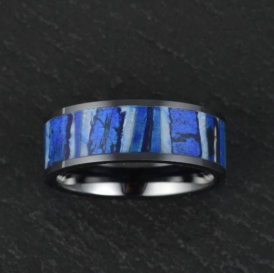 Black Ceramic Mammoth Fossil Men's Wedding Band 8MM - Rings By Pristine