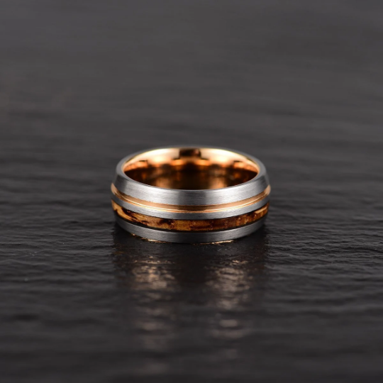 Whiskey Barrel Brushed Tungsten Men's Wedding Band 8MM - Rings By Pristine