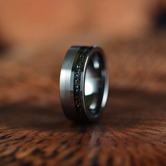 Two Tone Black Tungsten Meteorite Men's Wedding Band 8MM - Rings By Pristine