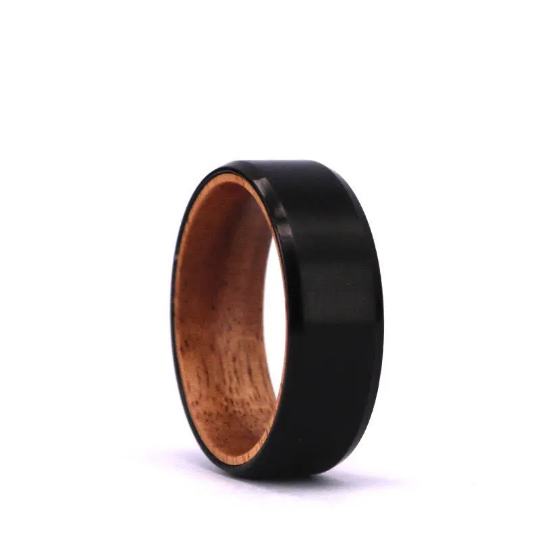 Koa Wood Black Titanium Wedding Band 8MM - Rings By Pristine