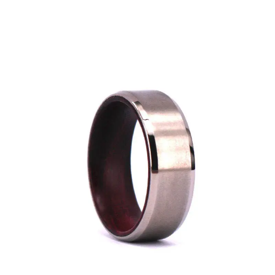 Purple Heart Wood Titanium Wedding Band 8MM - Rings By Pristine