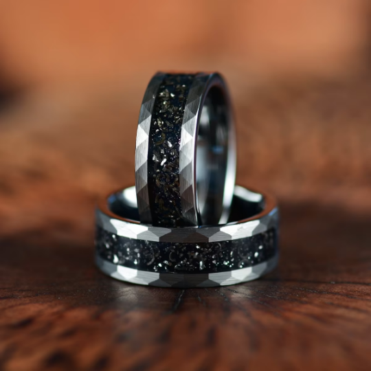 Grey Hammered Tungsten  Meteorite Men's Wedding Band 8MM - Rings By Pristine