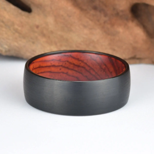 Cocobolo Wood Tungsten Men's Wedding Band 8MM - Rings By Pristine