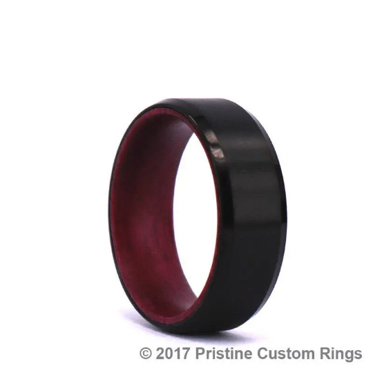 Purple Heart Wood Black Titanium Wedding Band 8MM - Rings By Pristine