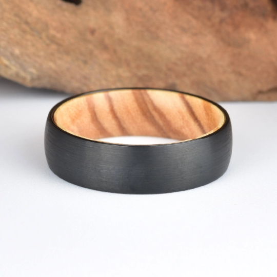 Olive Wood Tungsten Men's Wedding Band 6MM - Rings By Pristine
