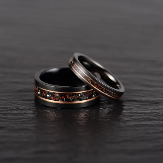 Dinosaur Bone and Meteorite Tungsten Women's Wedding Band 4MM - Rings By Pristine