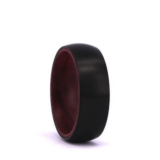 Purple Heart Wood Black Titanium Wedding Band 8MM - Rings By Pristine