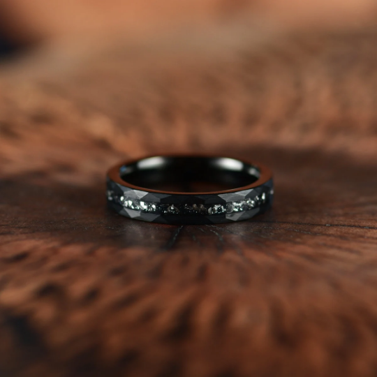 Crushed Meteorite Hammered Tungsten Women's Wedding Band 4MM - Rings By Pristine