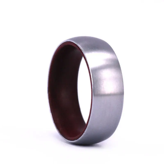 Purple Heart Wood Gun Metal Grey Titanium Wedding Band 8MM - Rings By Pristine